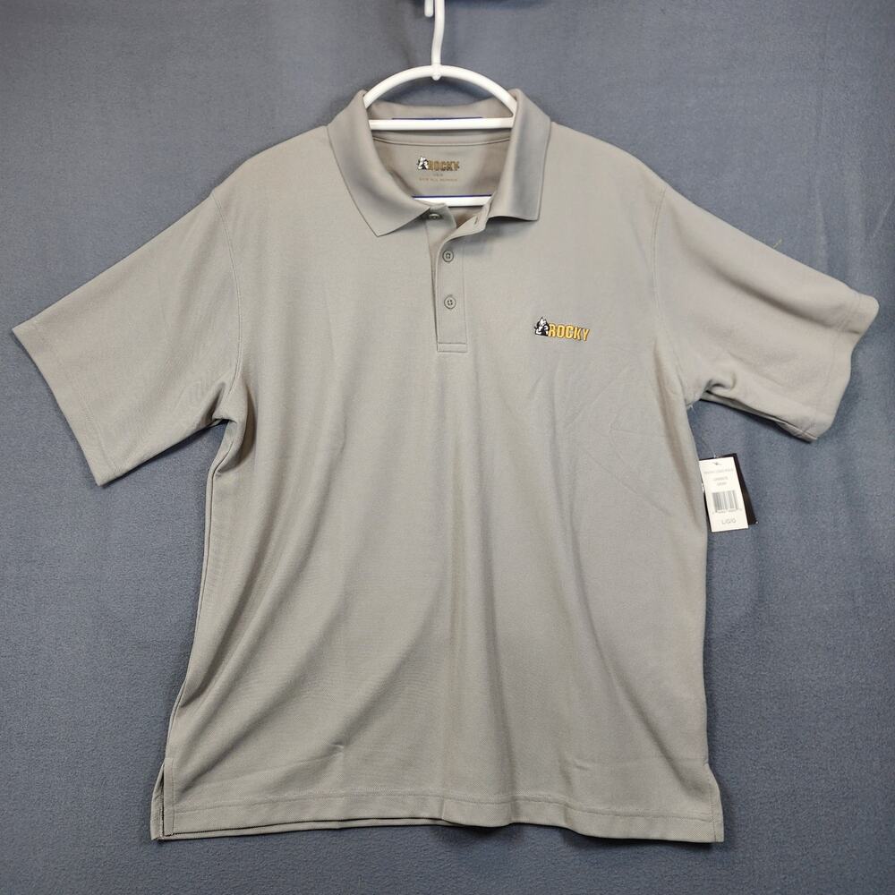 Rocky Boots Mens Polo Shirt Large Grey Short Sleeve Logo NEW
